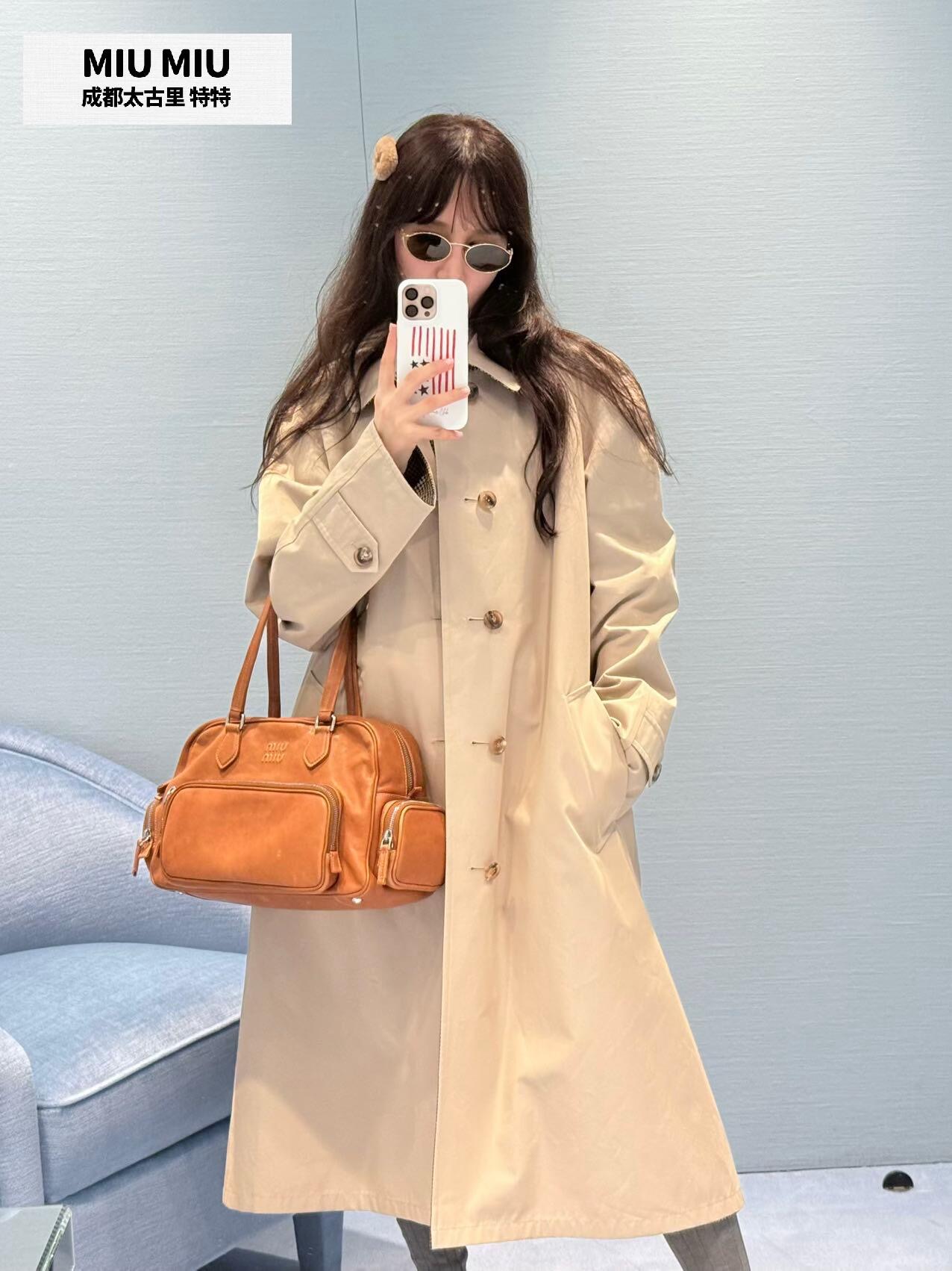Miu Miu Reversible Single-Breasted Twill Houndstooth Long Trench Coat - cnluxepick