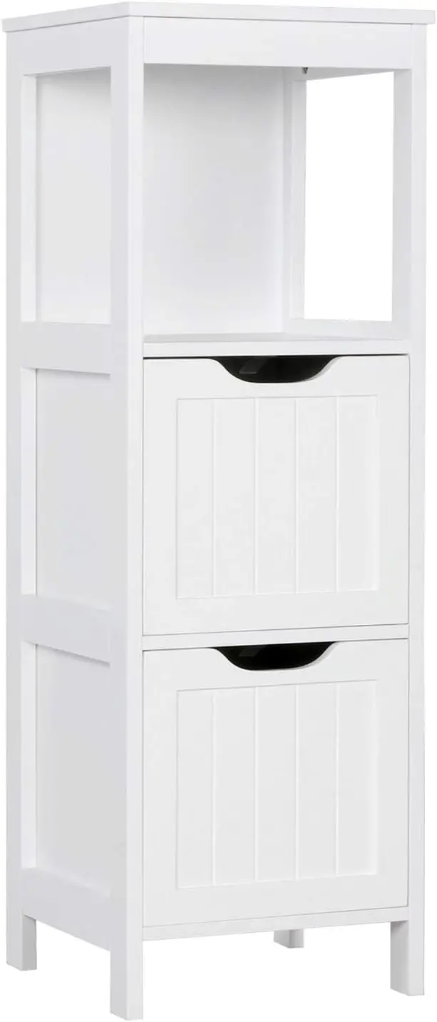 Yaheetech Freestanding Bathroom Cabinet – White Wooden Floor Cabinet with 2 Drawers and Multi-Function Organizer Rack