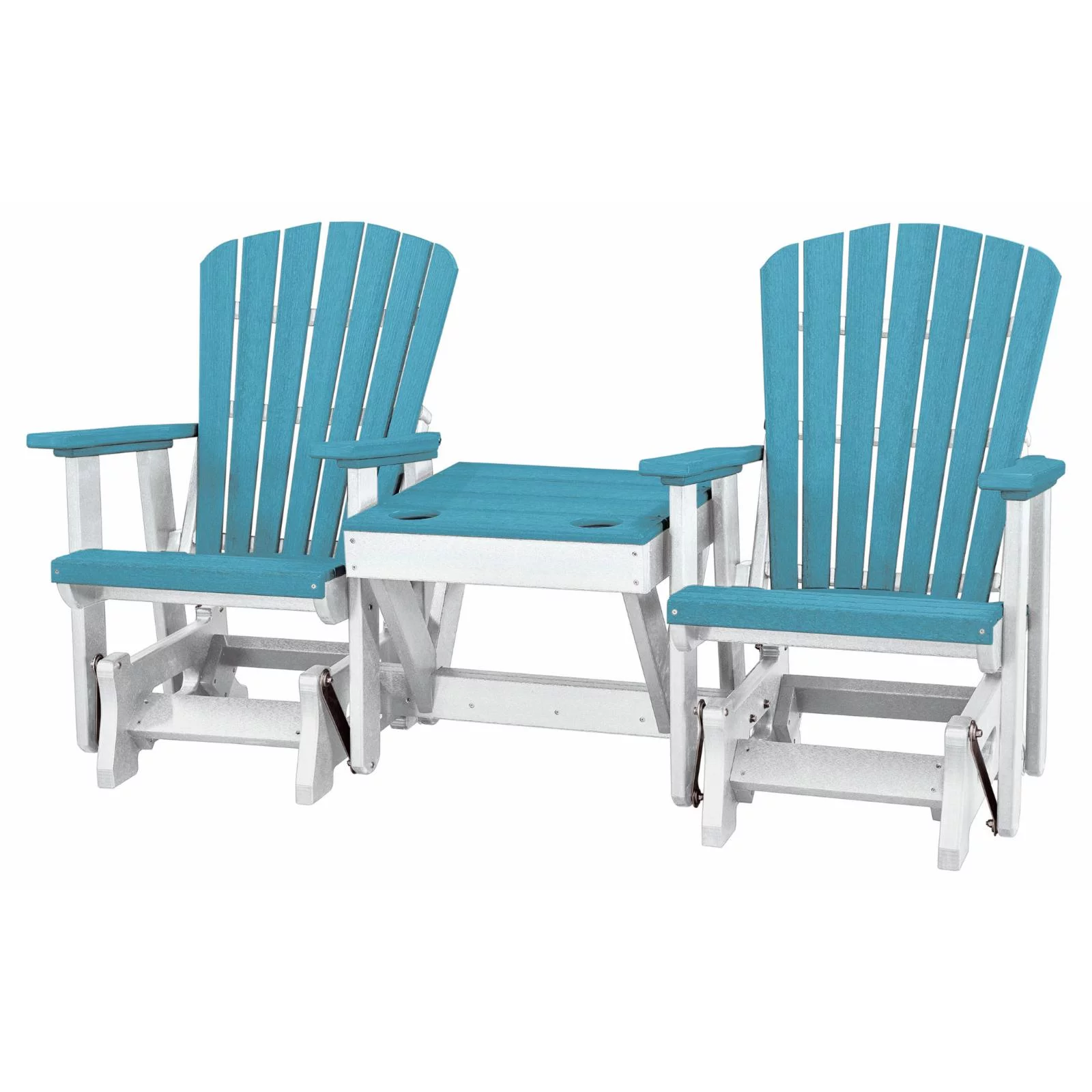 OS Home and Office Furniture Resin Double Glider w/Center Table in White/Blue