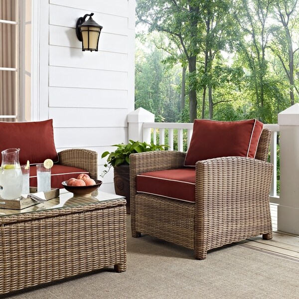 Crosley Bradenton Outdoor Wicker Arm Chair with Sangria Cushions
