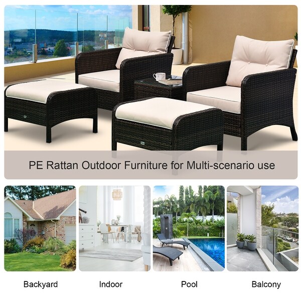 Outsunny 5piece Wicker Patio Chairs,Ottomans,and Coffee Table Set