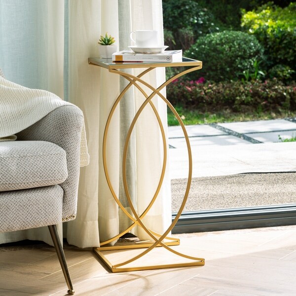 Glitzhome Set of 2 Modern Glam Glass Top Nesting Side Table