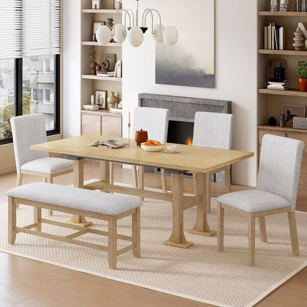 Extendable Dining Table Set,with Removable Leaf and Upholstered Chairs