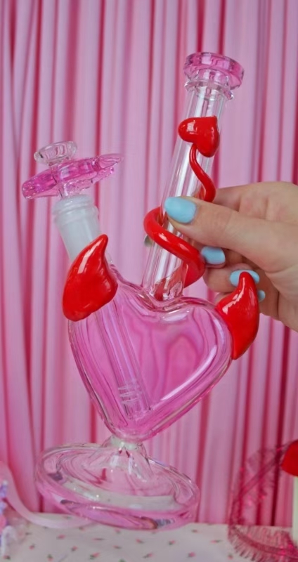 Pink devil heart bong heart with red horns