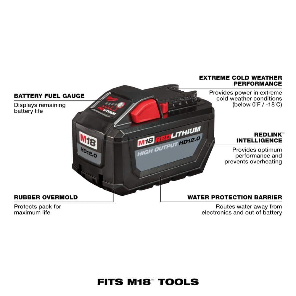 Milwaukee M18 18-Volt Lithium-Ion High Output 12.0Ah Battery Pack 48-11-1812