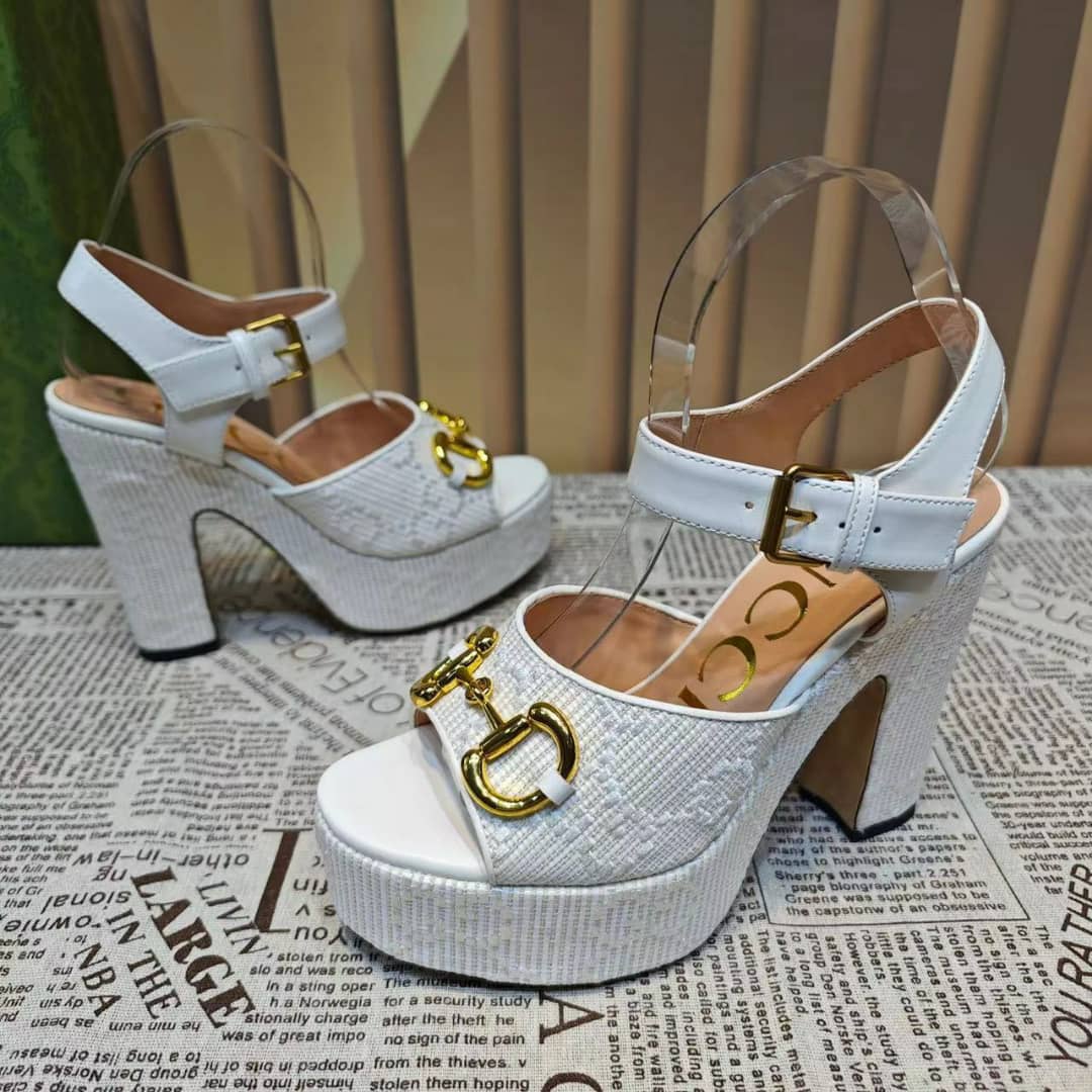 Gucci Horsebit Platform Sandal Gg Embellished ?White