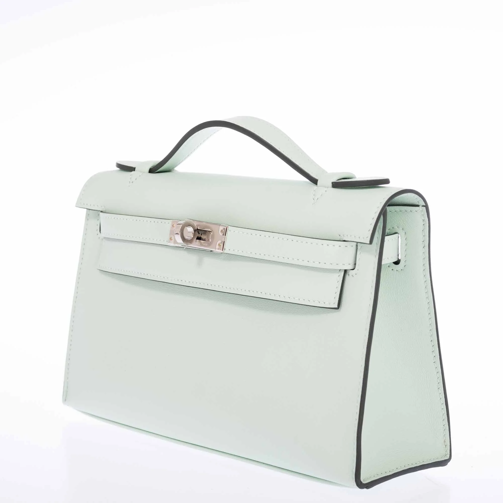 Hermès Kelly Mini Pochette Vert Peppermint Swift Palladium Hardware
