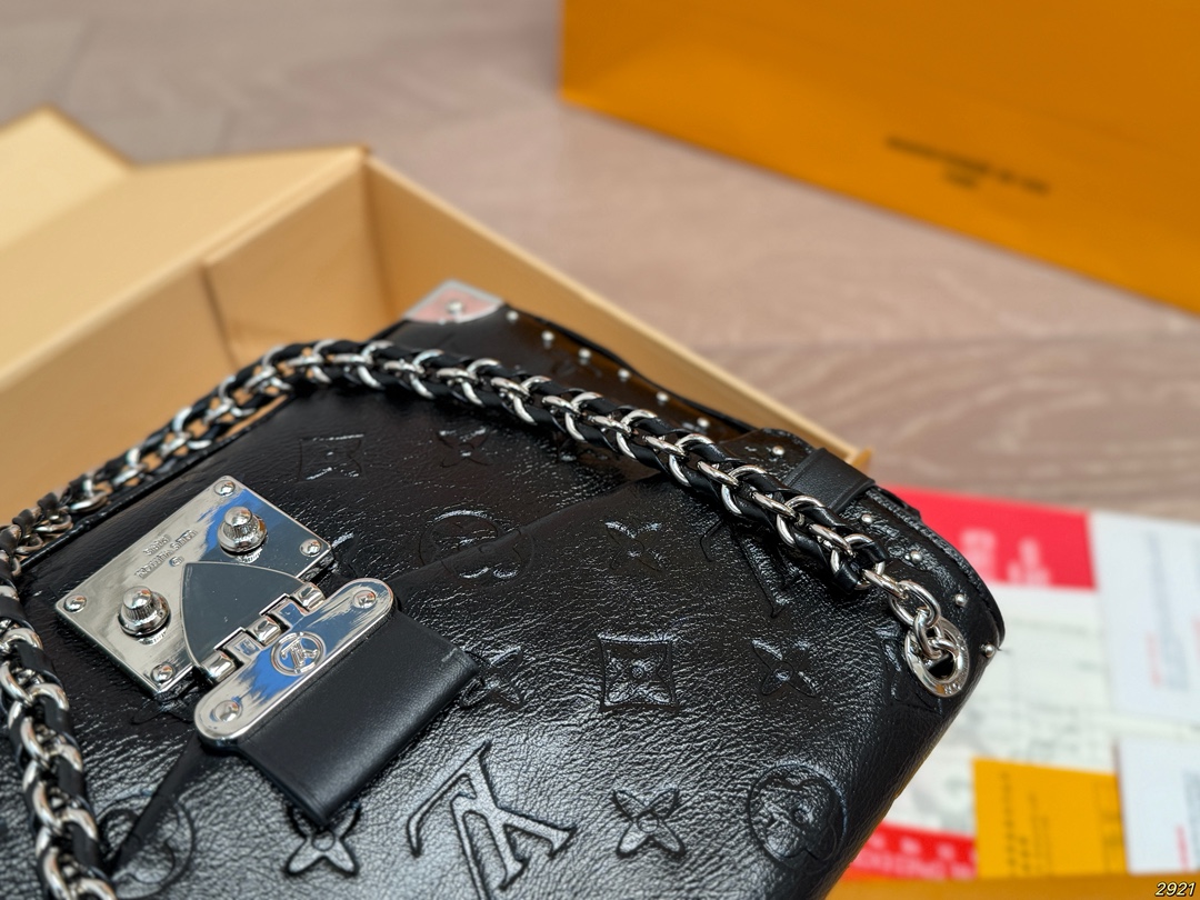 LV Cruise Collection Black Embossed Shoulder Bag - cnluxepick