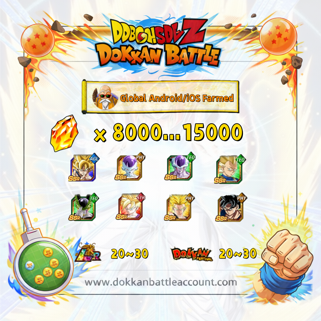 [Global] Dokkan Battle Farmed Account 15000+ DS with 11th anniversary 2 cards WWDC 6 cards For Android and IOS