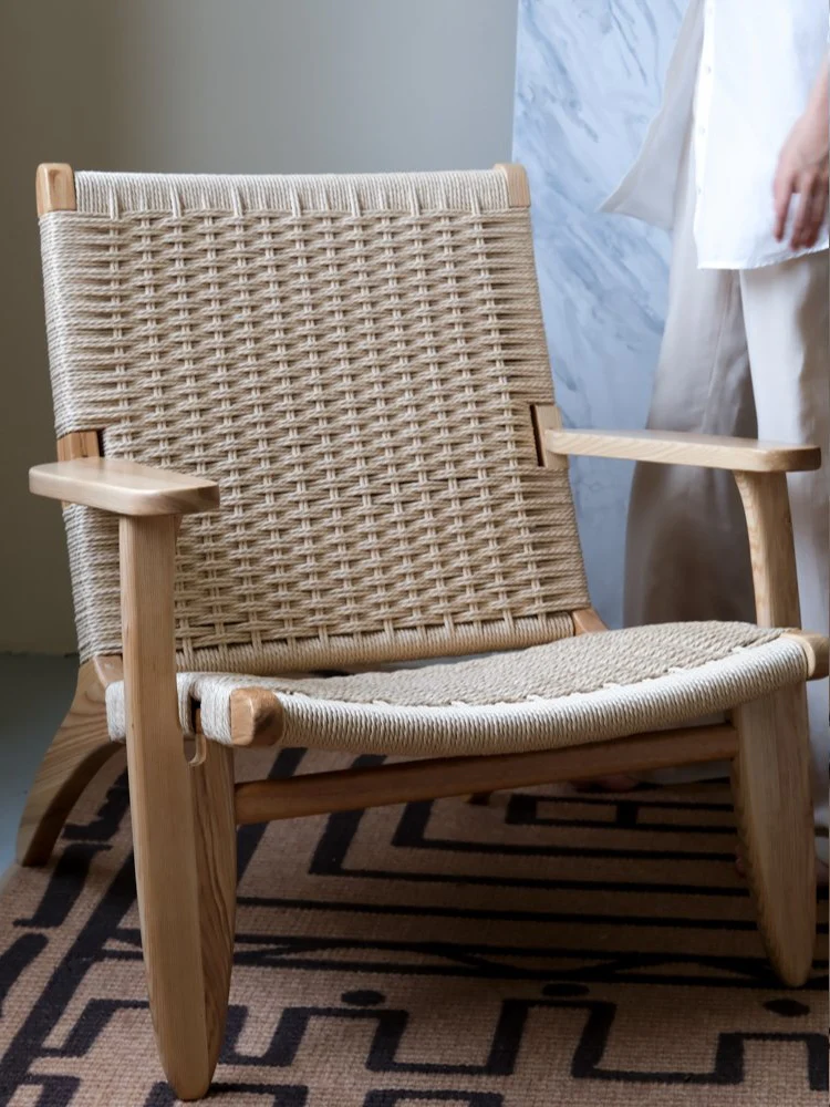 CH053-1 - Danish Vintage Paddle Chair: White, Handmade Rope, Single Seater