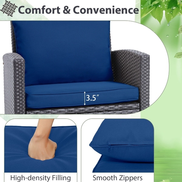 3 Pieces Rattan Patio Furniture Set with Washable Cushion
