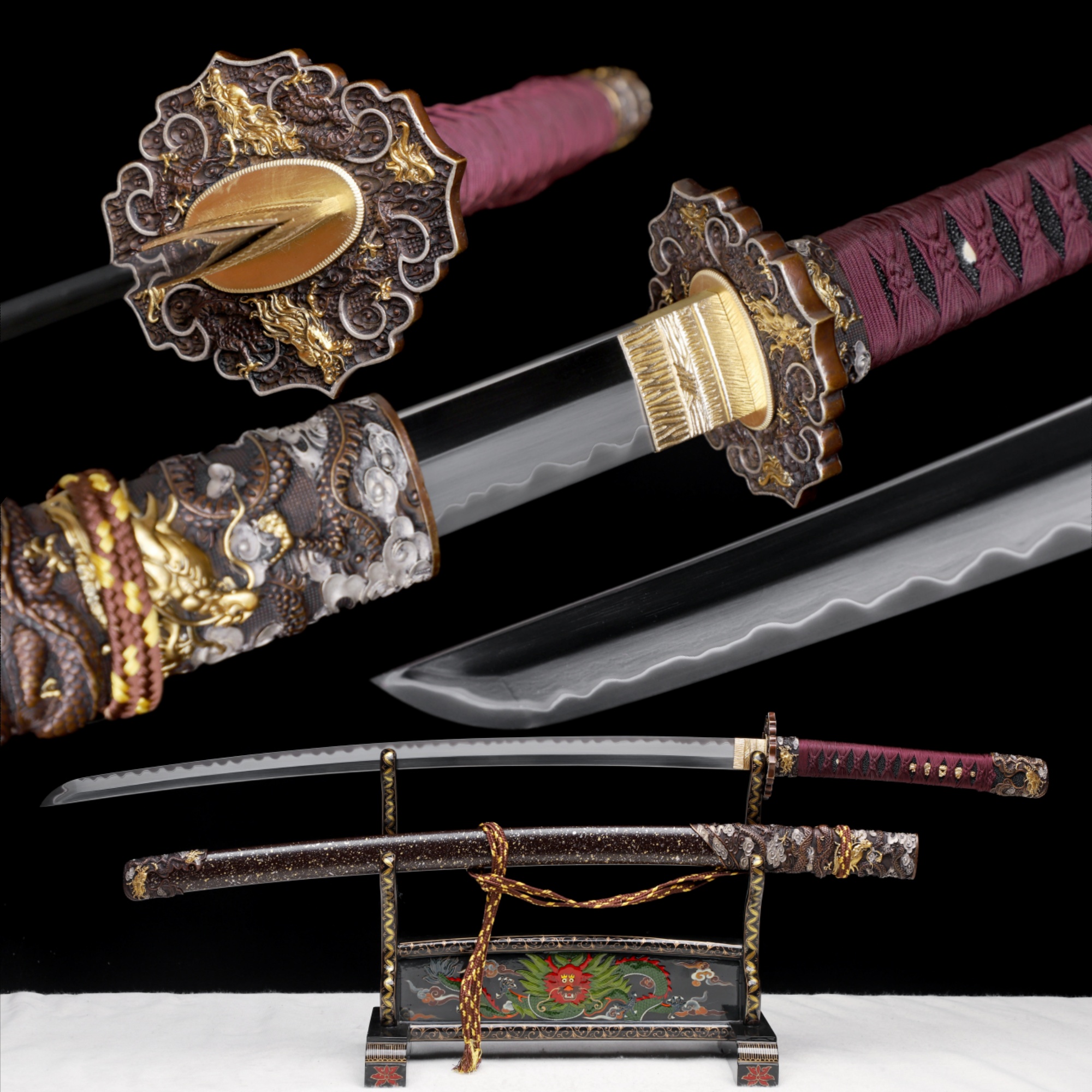 Handmade Japanese Katana Go-Mai Blade Galaxy Dragon Full Tang