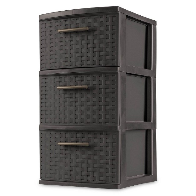 Sterilite 3 Drawer Wicker Weave Decorative Storage Organization Container Cabinet Tower With Driftwood Handles Espresso 6 Pack
