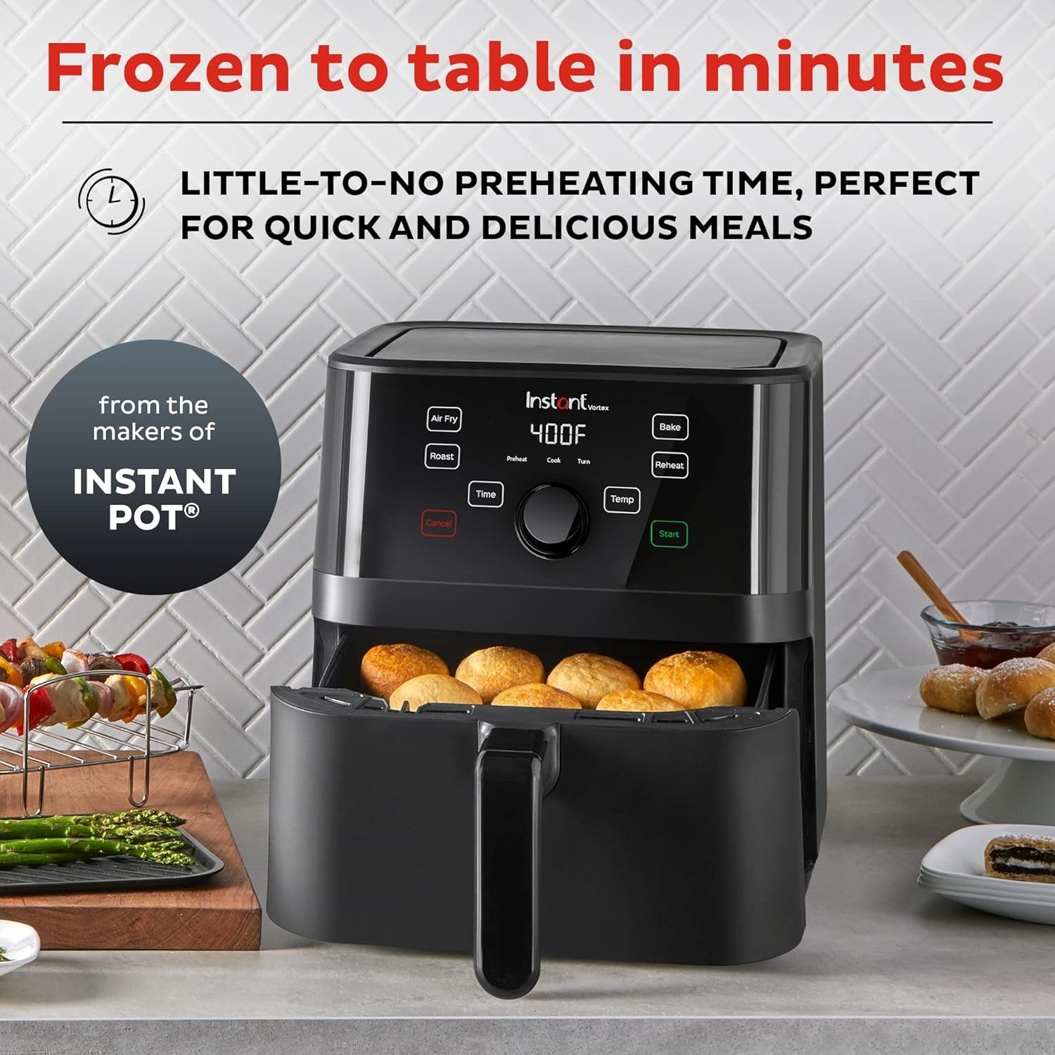 5.7QT 4-in-1 Electric Air Fryer, EvenCrisp Air Flow Tech, One-Touch Smart Programs, 120-400°F, Black