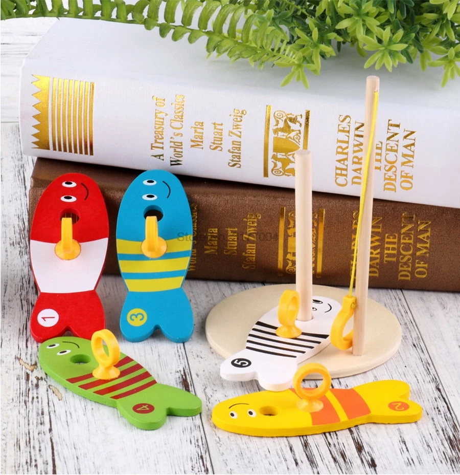 50set Baby Fishing Nest Game Digital Fishing Wooden Sets Educational Toy Cute Educational Collection Color & Shape