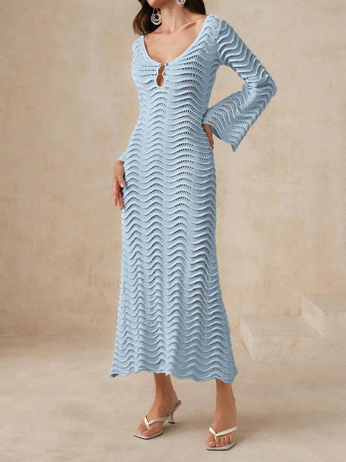 Plunging V-Neck Crochet Maxi DressClistos