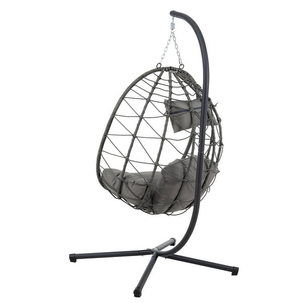 Patio Wicker Hanging Egg Chair Hanging Basket Chair Swing Chair with Stand