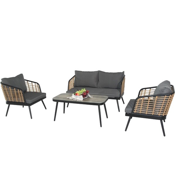 4 Piece Patio Furniture Set with Tempered Glass Tabletop