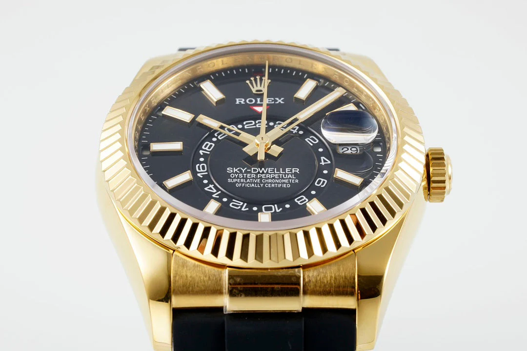 Rolex Sky-Dweller 42mm Gold Case Black Dial Rubber Strap