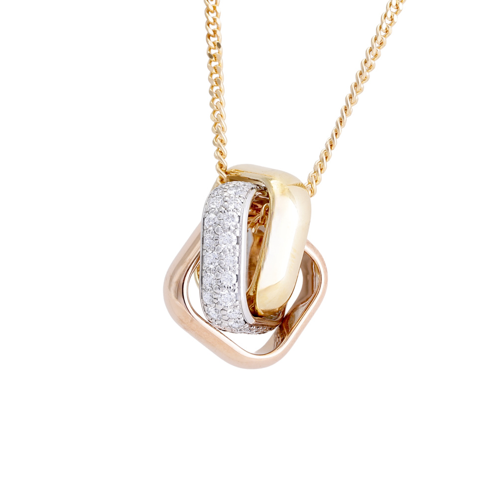 Cartier Trinity Cushion Semi-pavé Necklace Tri-Gold Diamond N7424481
