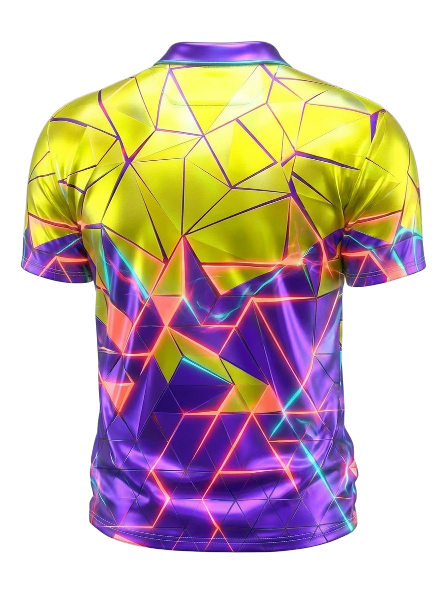 Moisture Wicking Golf Polo 3D Yellow Purple Geometric Neon Button Short Sleeve Golf Polo Shirt
