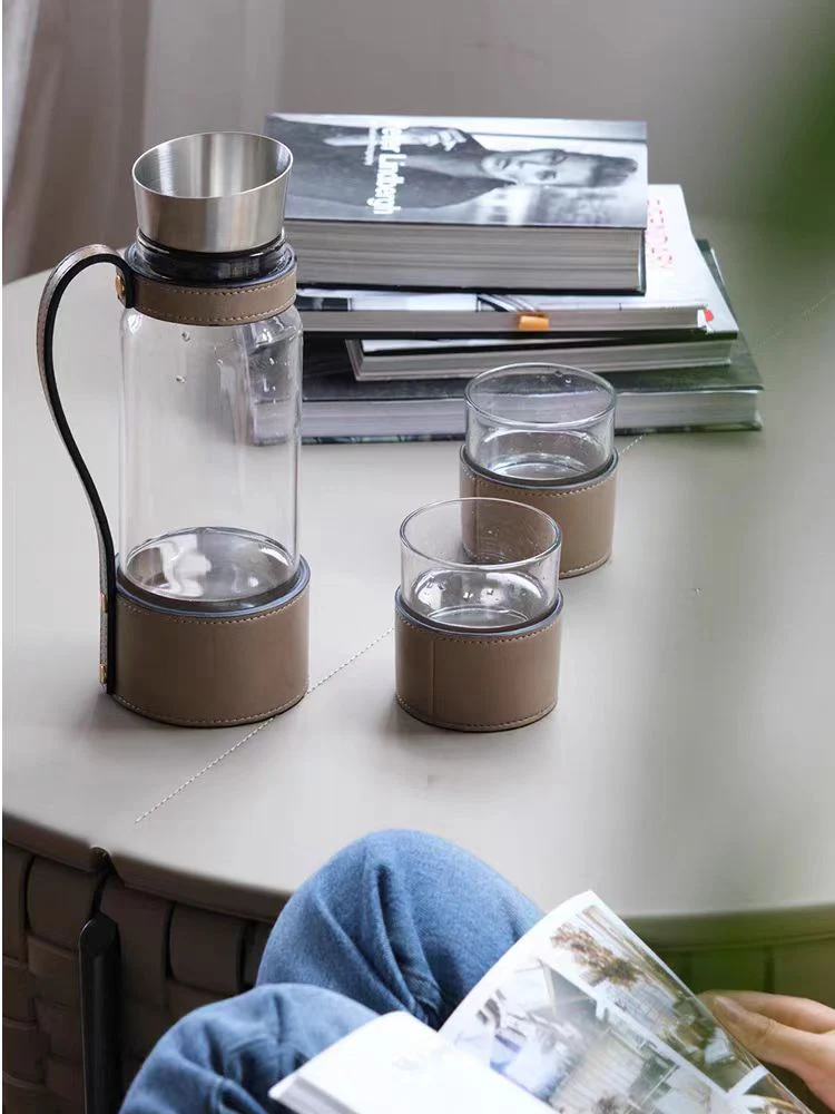 DC219 (Set) - H Deco Series Set of 1 Jug and 2 Cups/With Tea Filter! Saddle Leather Dual-color Cold Water Jug Large Capacity Tea Pot
