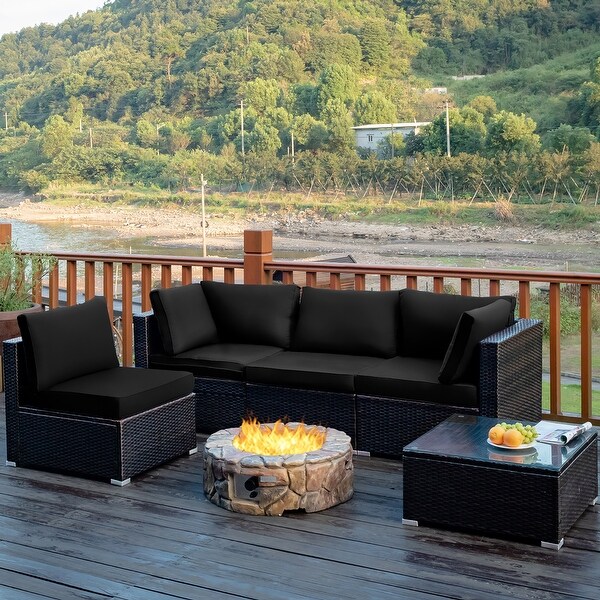 Costway 5PCS Patio Rattan Furniture Set Cushioned Sofa and Chair Coffee