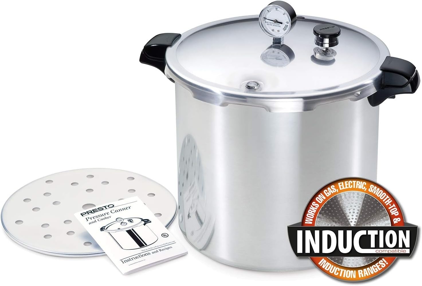 23-Quart Induction Compatible Pressure Canner, Silver, Aluminum
