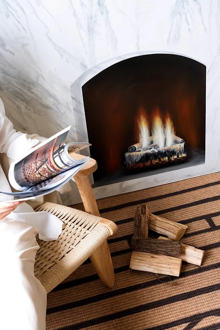 AH185 - Fireplace Masterpiece! Hand-painted Realistic Wall Art for Living Room