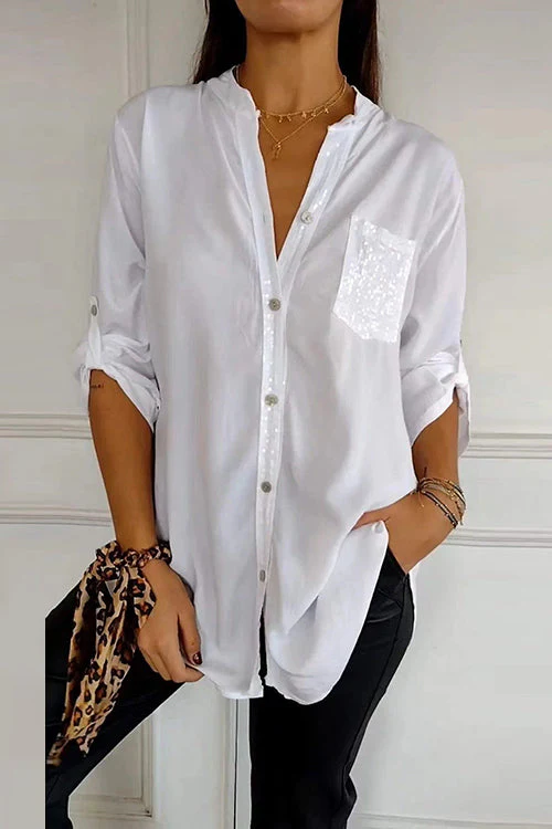 Sequin Pocket Button Down BlouseClistos