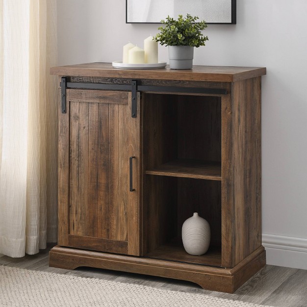 Tertia Grooved Sliding Barn Door Farmhouse Accent Cabinet Rustic Oak Saracina Home