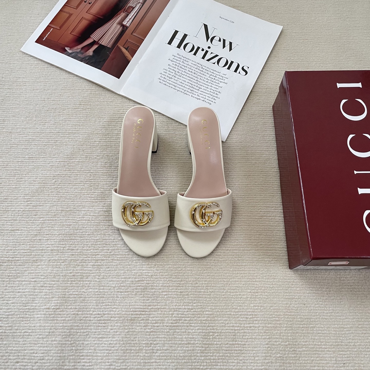 Gucci Double G rhinestone block heel slippers - cnluxepick