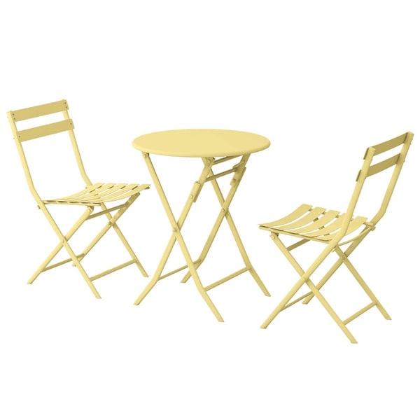 3Piece Patio Bistro Set of Foldable Round Table and Chairs,Yellow