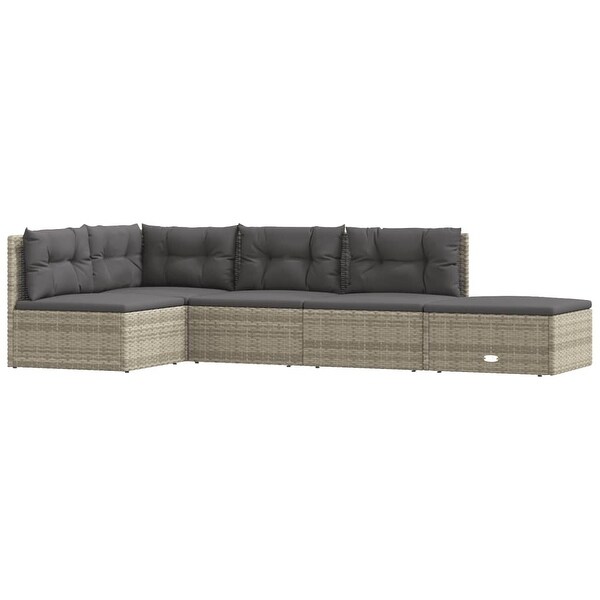 vidaXL 5 Piece Patio Lounge Set with Cushions Gray Poly Rattan