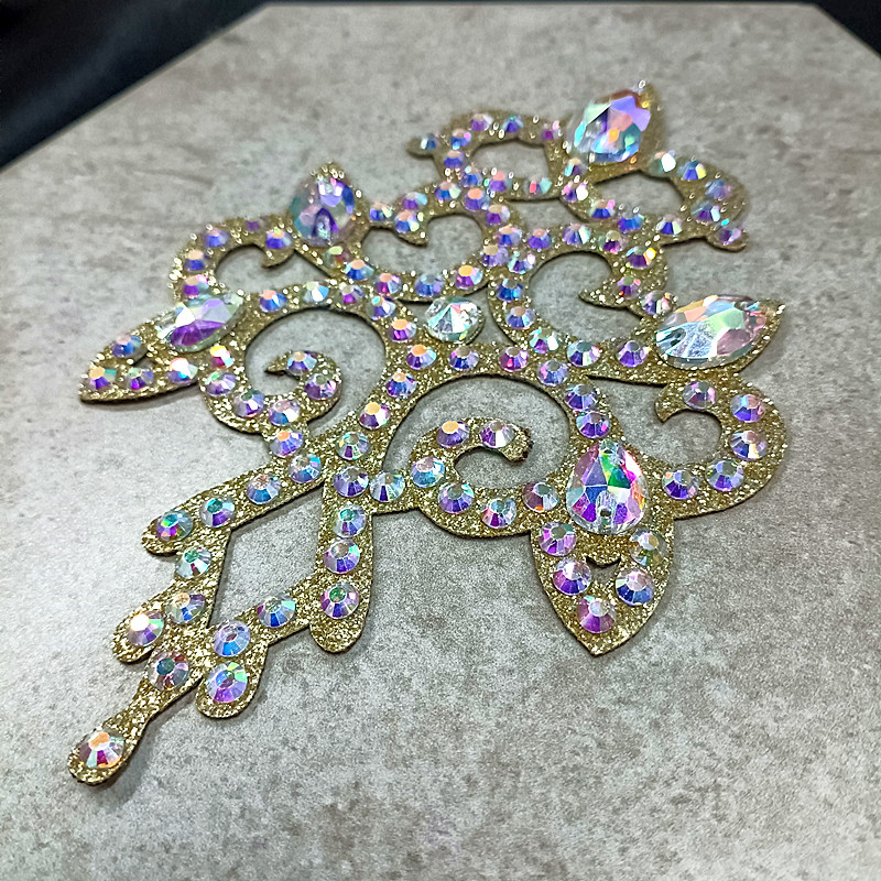 Gold ABCrystal Rhinestone Applique Large Rhinestone Patch Bridal Gown Dance Costume Evening Dress Garment Embellishment DIY BL02