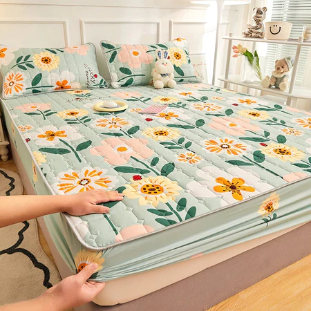 Cadar Set Queen/King Fitted Bedsheet With Cotton Anti Slip Mattress Cover Ready Stock