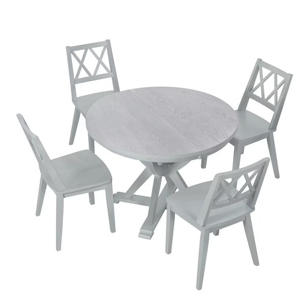 5Piece Extendable Round Dining Table Set with 15.7