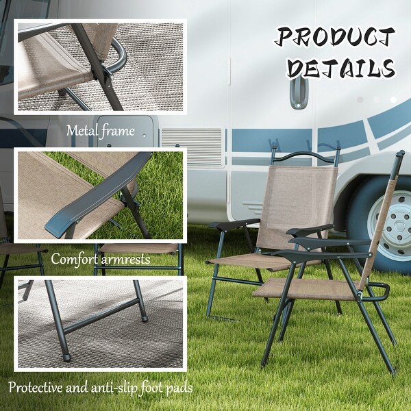 Outsunny Folding Patio Chairs,Set of 4 Camping Chairs with Armrests