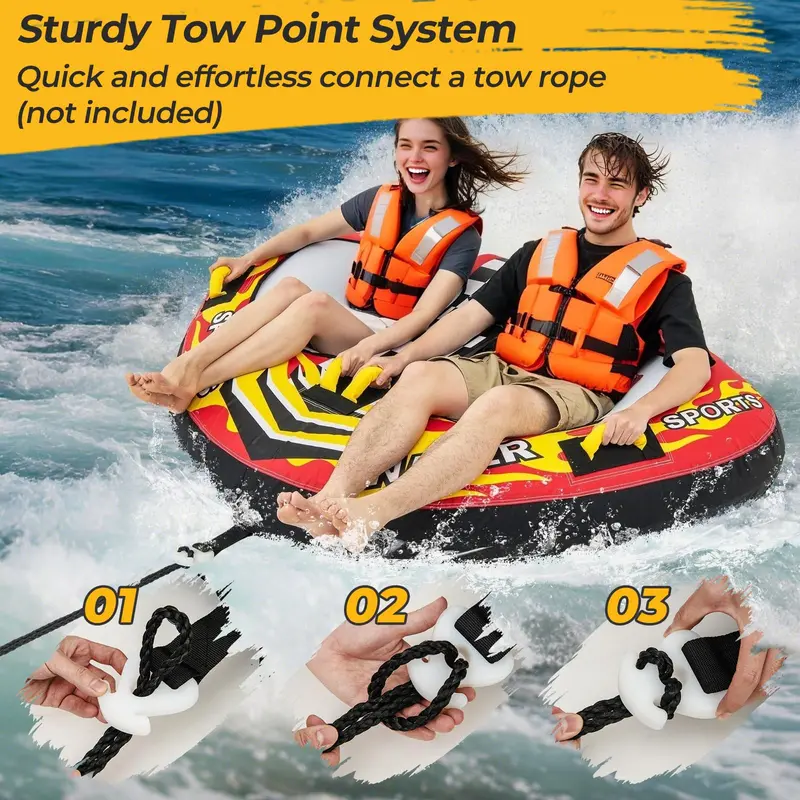 Quick-Connect Inflatable Boat Tube – 1–2 Person Towable with Secure Valve System and Stable Ride Design