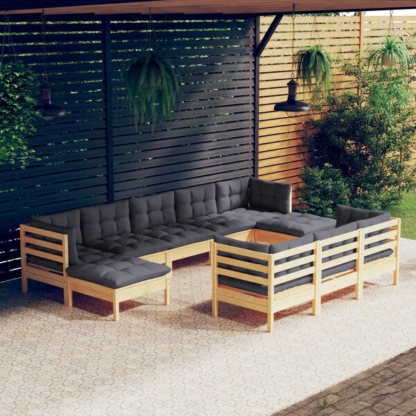 vidaXL Solid Pinewood Patio Lounge Set 10 Piece with Cushions Multi Colors