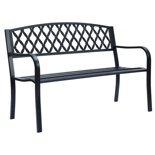 Lattice Metal Park Patio Bench,Outdoor Bench in Black for Porch,Lawn,Garden,Deck by SunRay