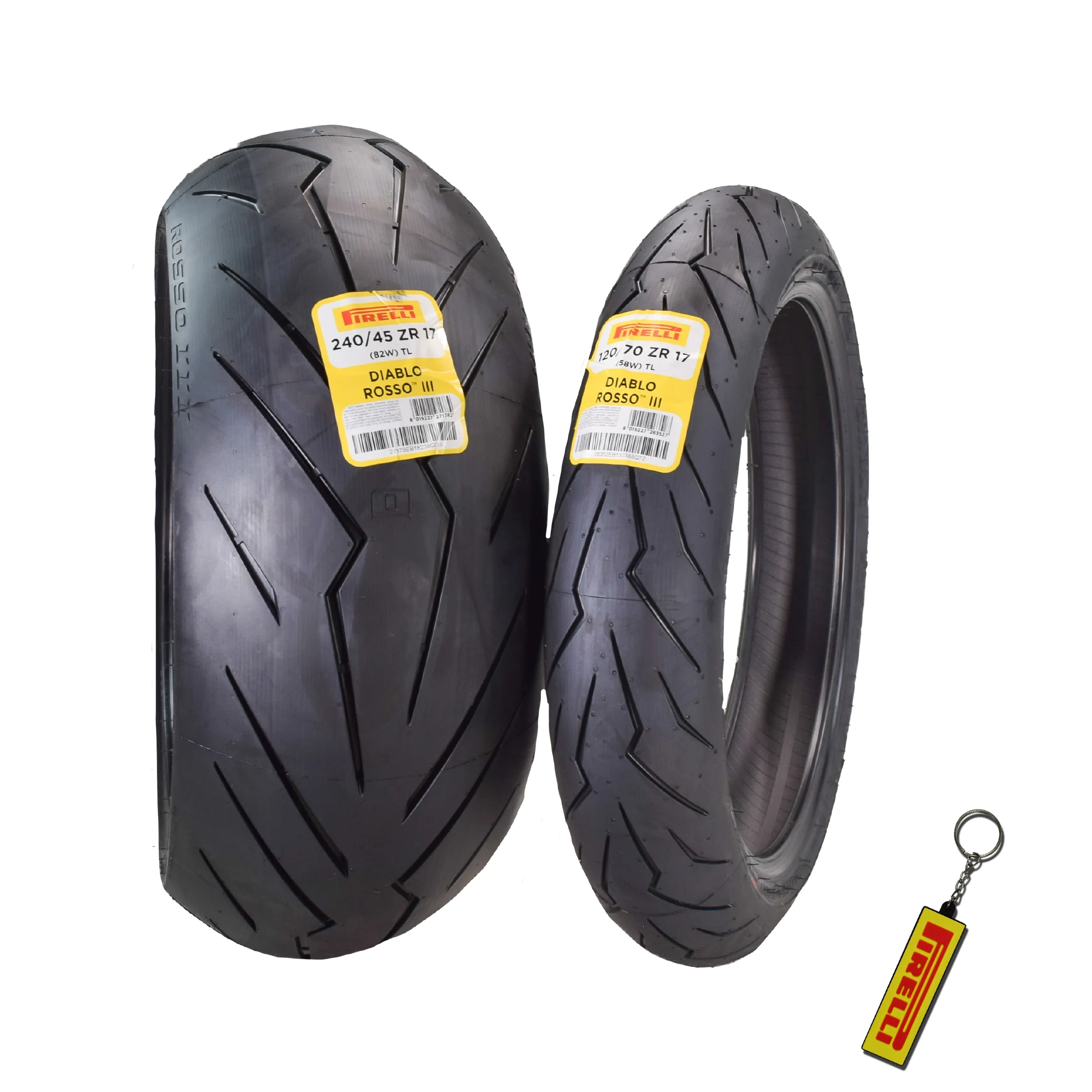 2026 Pirelli Diablo Rosso III 120/70ZR17 Front & 240/45 ZR17 Rear Tire with Keychain