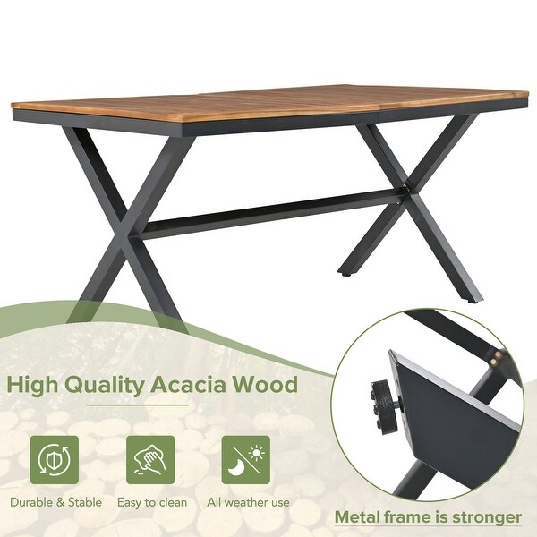 7Piece Acacia Patio Dining Set With Acacia Wood Tabletop and Metal Frame,AllWeather