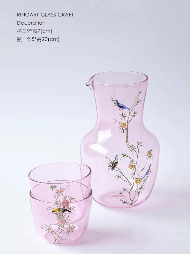 DC154 - Venice Antique Glass/Rare Bird Series Cold Water Jug Juice Jug Wine Decanter Set of 1 Jug and 2 Cups
