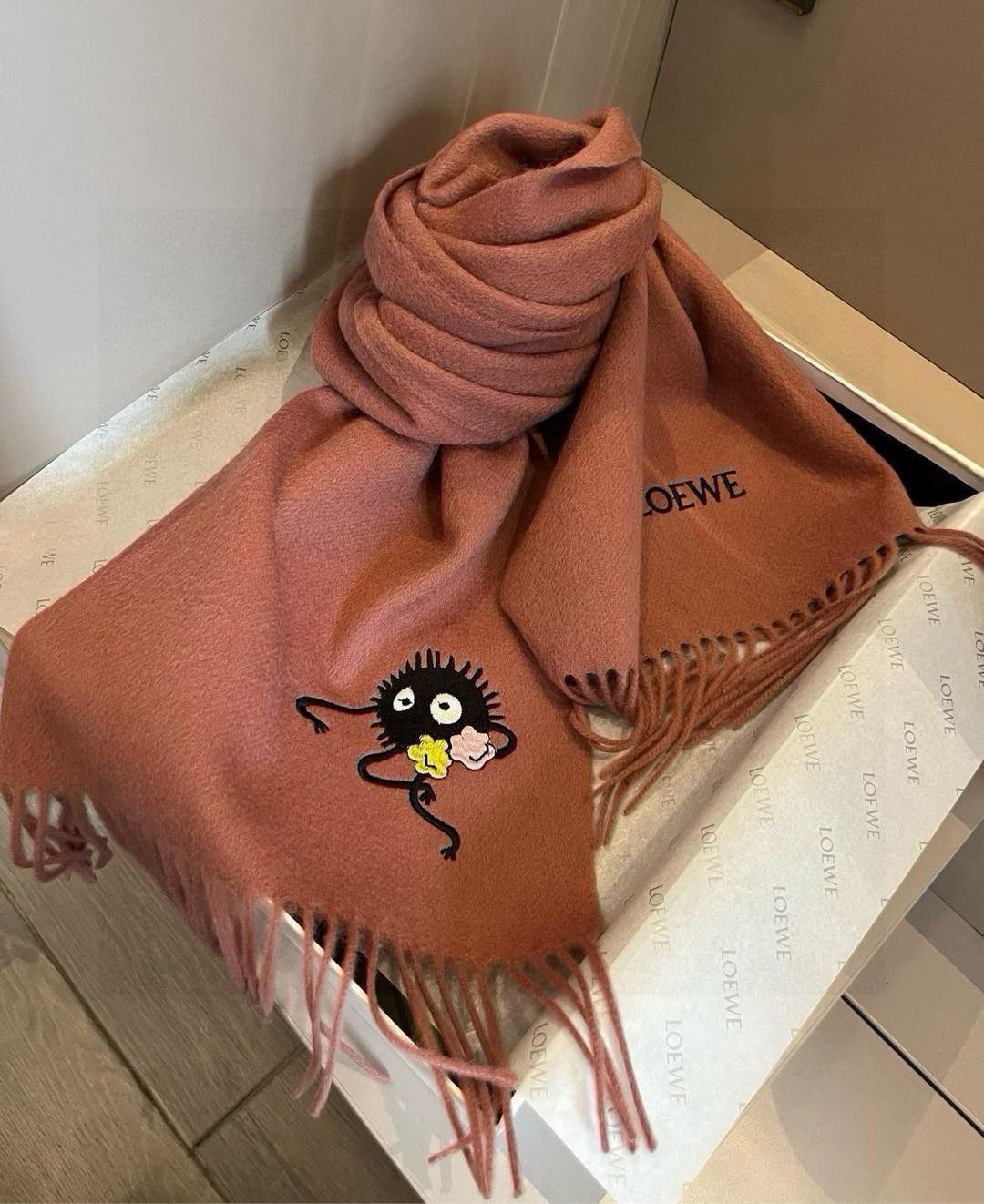Loewe Mohair Scarf Soot Sprite Pink For Women 180cm