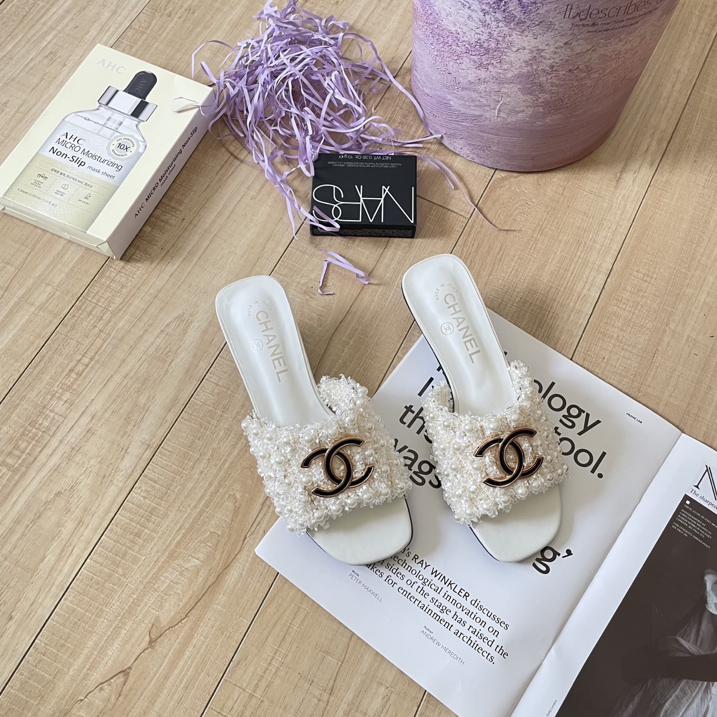 Chanel c buckle pearl slippers - cnluxepick