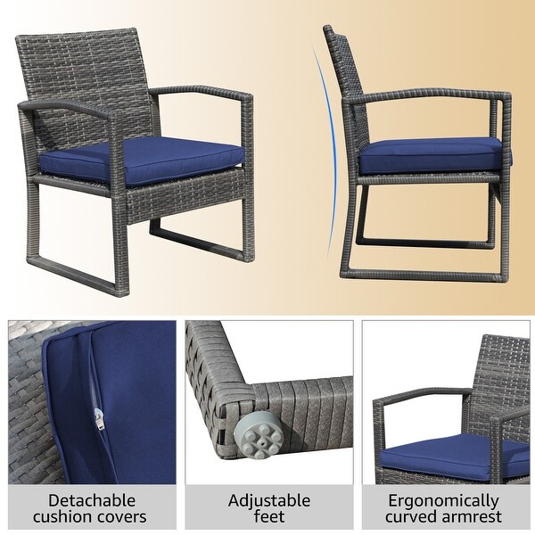 5Piece Patio Wicker Chat Set with Armchairs,Ottomans and Side Table