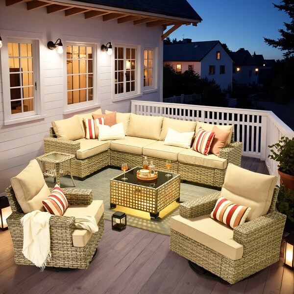 OVIOS 9 Pieces T shaped Seat Wide Armrest Swivel Chair Set With SolarPowered Table