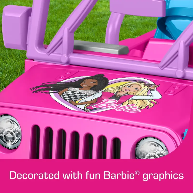 Power Wheels Barbie Jeep Wrangler – 12V Battery-Powered Ride-On, 5 MPH, Authentic Styling