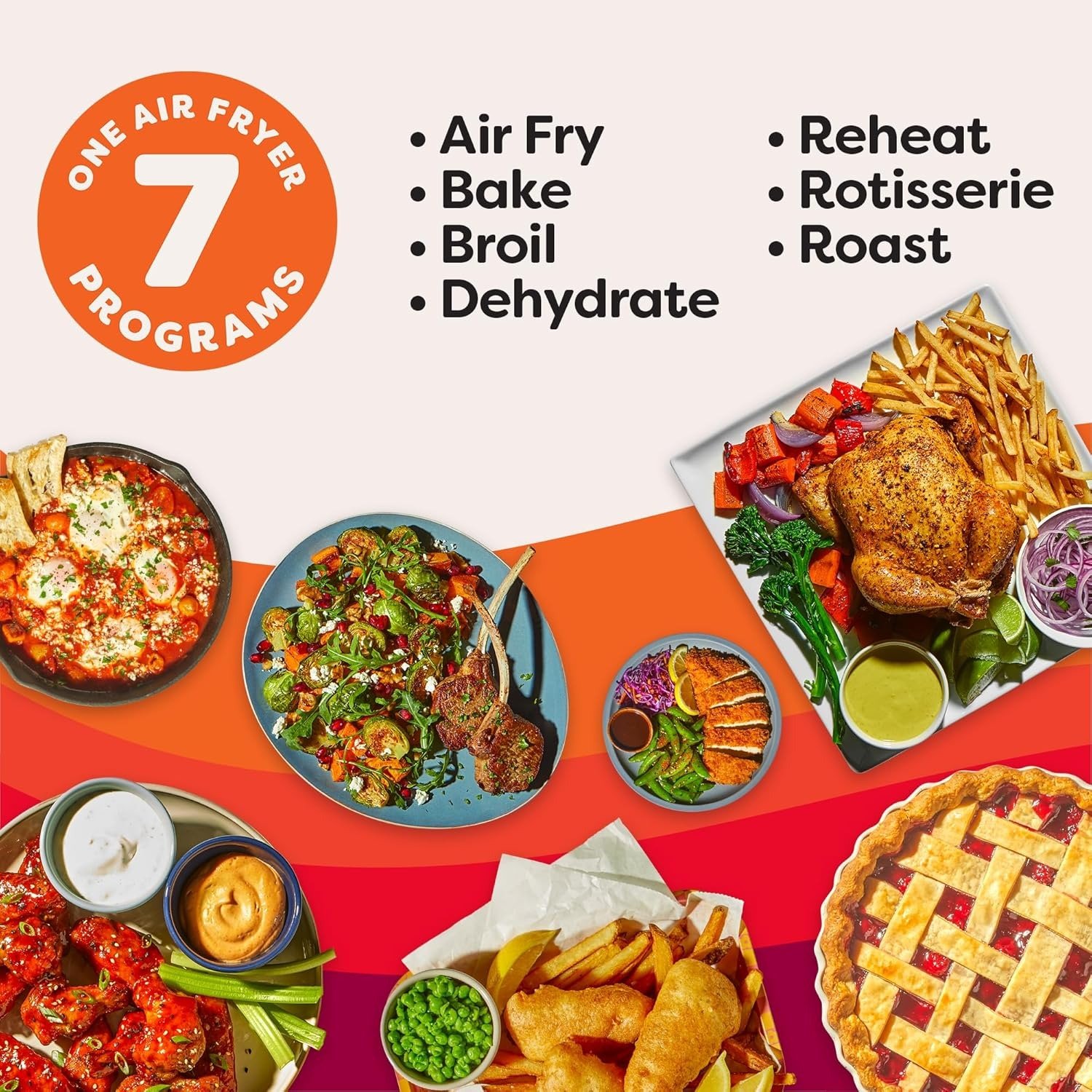 10QT Air Fryer, 7-in-1 Functions with EvenCrisp Technology that Crisps, Broils, Bakes, Roasts, Dehydrates, Reheats & Rotisseries, Includes over 100 In-App Recipes, Stainless Steel